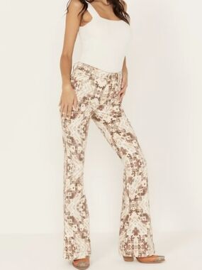Shyanne Cream & Brown Geometric Flared Jeans Size 24